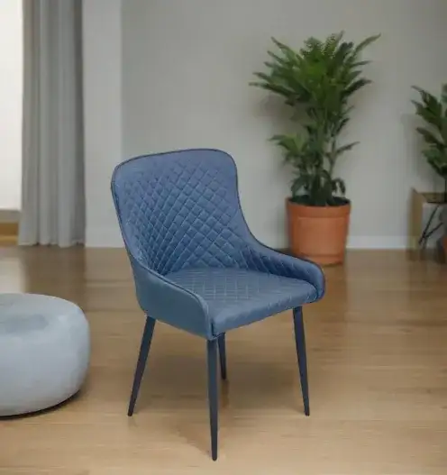 Modern blue chair with diamond-tufted back - Image 2 for rent | Estajer