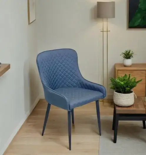 Modern blue chair with diamond-tufted back - Image 3 for rent | Estajer
