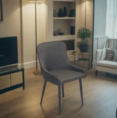 Modern dark gray chair with diamond-tufted back - Image 4 for rent | Estajer