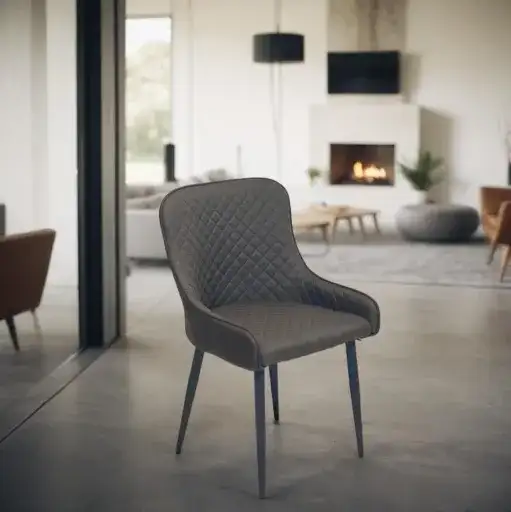 Modern dark gray chair with diamond-tufted back - Main image for rent | Estajer
