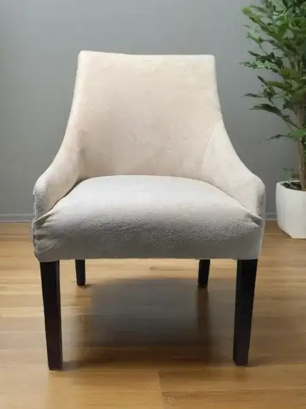 Beige fabric single sofa with curved wooden arms - Main image for rent | Estajer