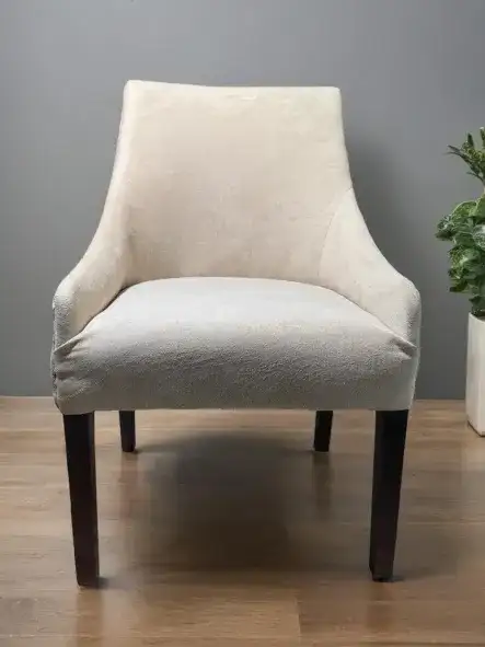 Beige fabric single sofa with curved wooden arms - Image 2 for rent | Estajer