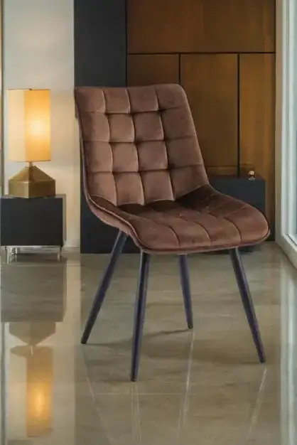 Modern brown chair with square-tufted back - Image 3 for rent | Estajer