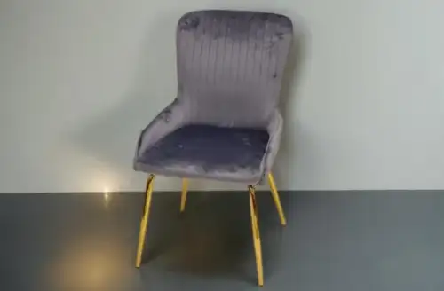Modern gray velvet chair with golden legs - Image 3 for rent | Estajer