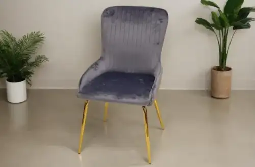 Modern gray velvet chair with golden legs - Image 2 for rent | Estajer
