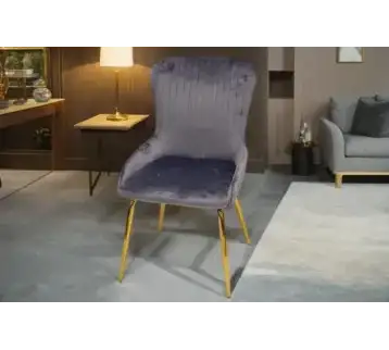 Modern gray velvet chair with golden legs for rent | Estajer