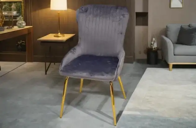 Modern gray velvet chair with golden legs - Main image for rent | Estajer