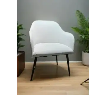 Elegant modern white chair with sturdy metal legs for rent | Estajer