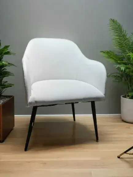 Elegant modern white chair with sturdy metal legs - Main image for rent | Estajer