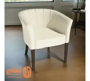 Modern white single sofa with side arms, wooden legs, and striped tufted back for rent | Estajer