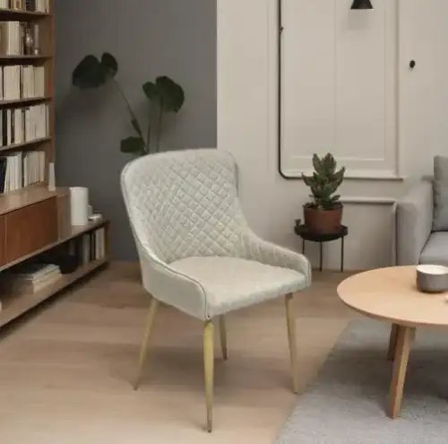 Modern chair upholstered with light beige diamond pattern - Image 2 for rent | Estajer