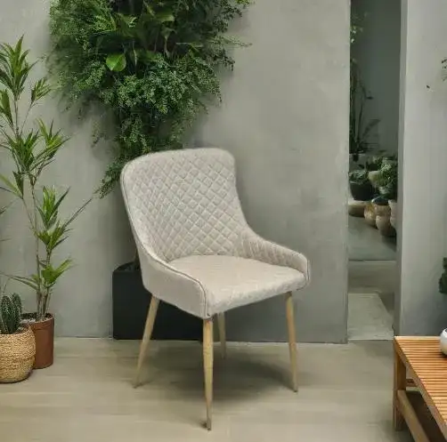 Modern chair upholstered with light beige diamond pattern - Main image for rent | Estajer