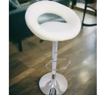 Modern high white bar stool with shiny chrome base for rent | Estajer