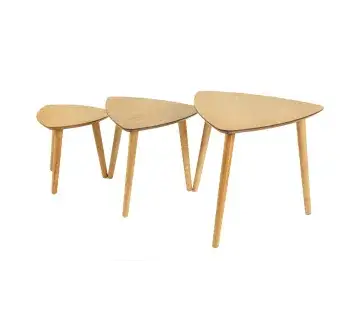 طقم طاولات قهوة "ترينيتي" FRLWOمتداخلة من الخشب (3 قطع) – تصميم عصري دافئ لتأجير الديكور والمناسبات للإيجار | استأجر