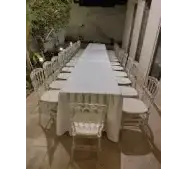Luxury French Hosting Set – Rectangular Table with 8 Acrylic Royal Chairs for rent | Estajer