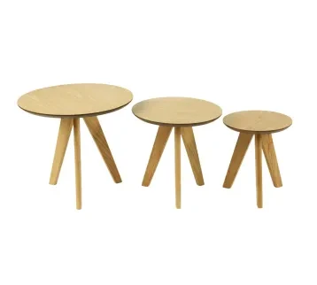 طقم طاولات قهوة أوسلو الخشبية (3 قطع)FRLOW – تصميم متداخل أنيق لتأجير الديكور والمناسبات للإيجار | استأجر