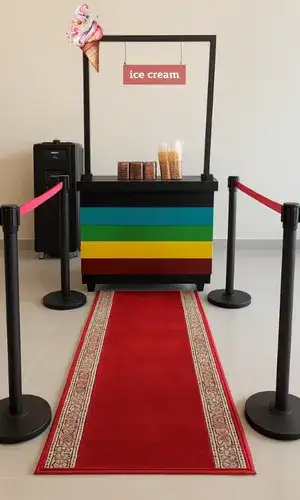 Premium Ice Cream Station with Wooden Booth, Carpet & Barriers – Product No. 0124 - Main image for rent | Estajer