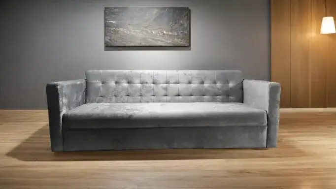 كنب كبير  مبطن بقماش فاخر مخمل بلون رمادي مثالي للاستخدام في الفعاليات والحفلات والمكاتب - الصورة الرئيسية للإيجار | استأجر