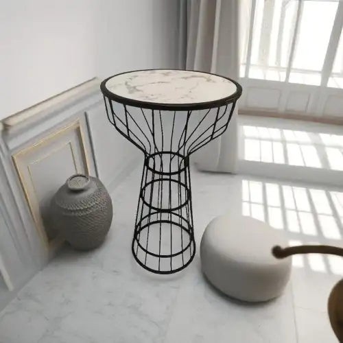 طاولة جانبية دائرية بسطح خشبي بجسم معدني مناسبة للاستقبالات والحفلات - صورة 2 للإيجار | استأجر