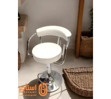 كرسي بار أبيض من الجلد والكروم بتصميم عصري للإيجار | استأجر
