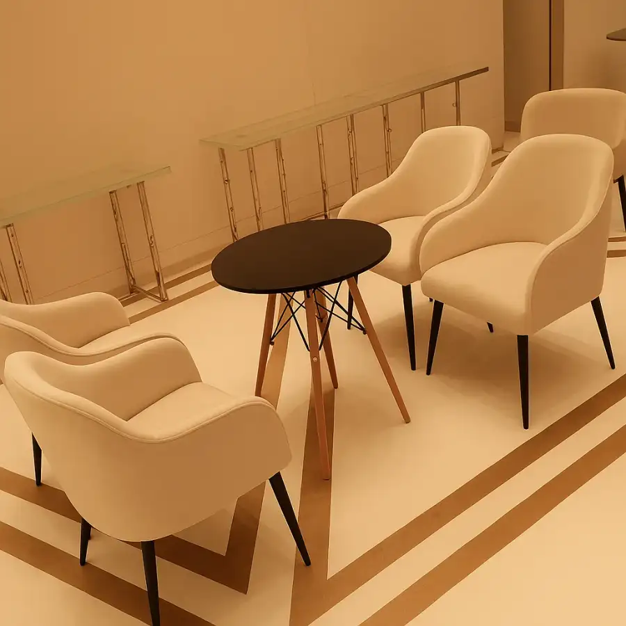 طاولة ضيافة دائرية خشبية فاخرة – تصميم أنيق مثالي للاستقبال، المناسبات، قاعات الاجتماعات والفعاليات - الصورة الرئيسية للإيجار | استأجر