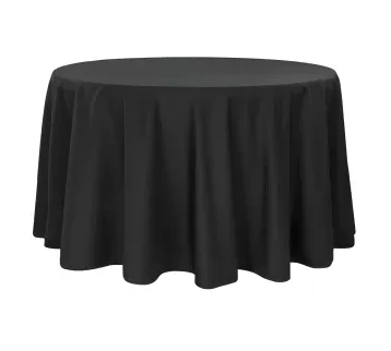 طاولة دائرية مع شرشف أسود أنيق – مثالية للأعراس، الحفلات، المؤتمرات والفعاليات الرسمية للإيجار | استأجر