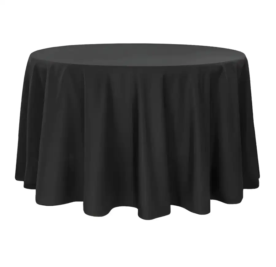 طاولة دائرية مع شرشف أسود أنيق – مثالية للأعراس، الحفلات، المؤتمرات والفعاليات الرسمية - الصورة الرئيسية للإيجار | استأجر