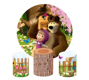 ثيم ماشا والدب 0302 – ديكور حفلات أطفال شامل ستاند وطاولات وقواعد كيك للإيجار | استأجر