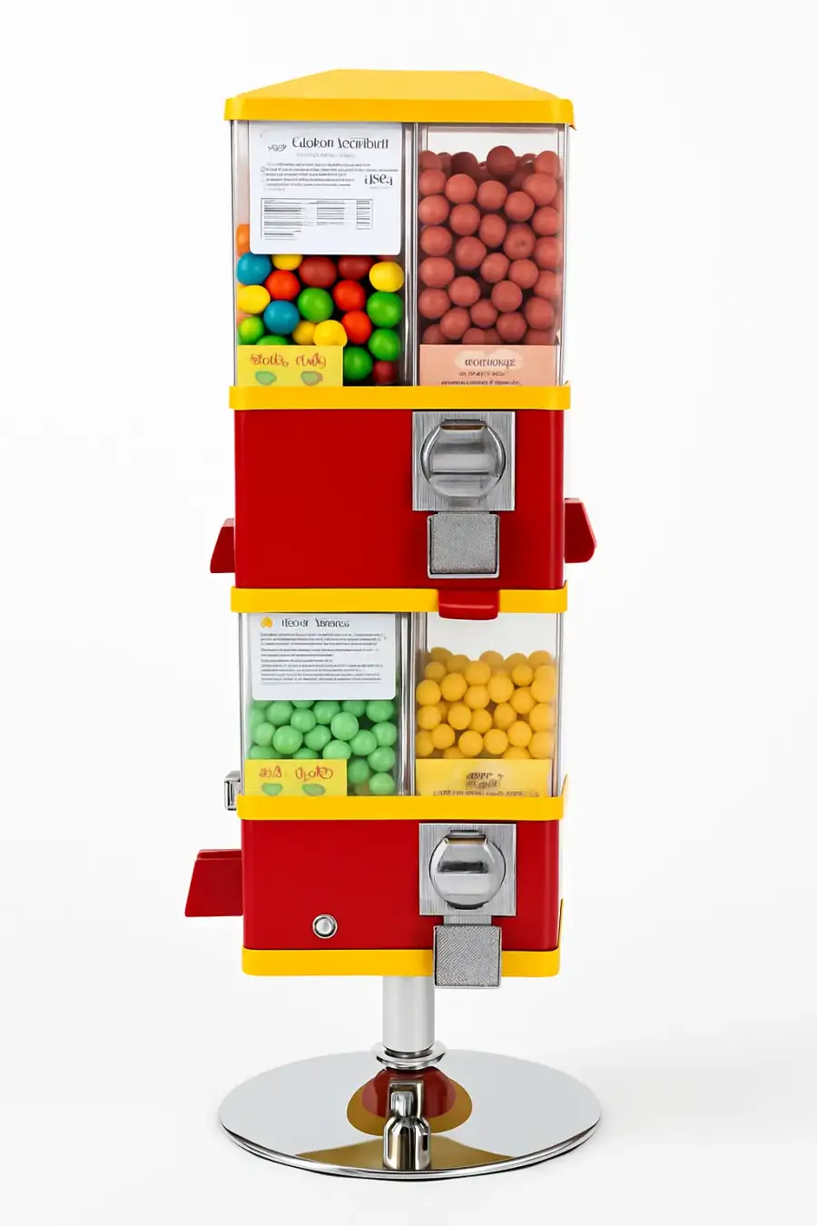 ماكينة بيع كرات العلك - تصميم كلاسيكي بثلاثة أقسام شفافة - الصورة الرئيسية للإيجار | استأجر
