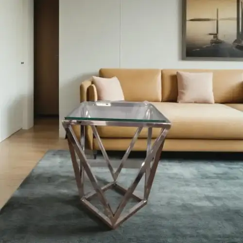 طاولة خدمة زجاجية حديثة  بإطار معدني كروم لماع مناسبة للتقديمات في الحفلات والاستقبالات - صورة 2 للإيجار | استأجر