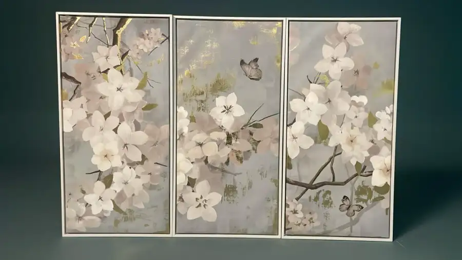Three-Panel Floral Wall Art – Cinematic Decor - Main image for rent | Estajer