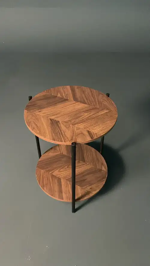 Wooden Serving Tables with Black Iron Legs – Cinematic Decor - Image 2 for rent | Estajer