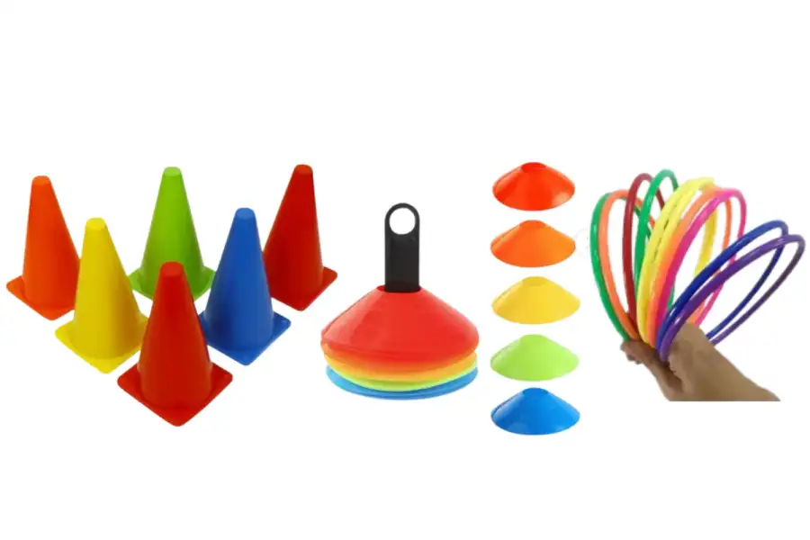 مجموعة أقماع صغيرة وكبيرة مع حلقات ملونة للأنشطة الحركية 87 - الصورة الرئيسية للإيجار | استأجر