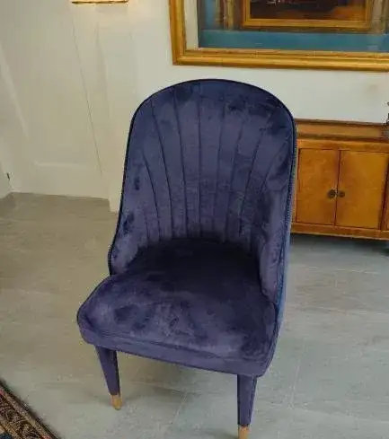 كرسي جلوس فاخر مودرن لون أزرق مخمل يضفي لمسة من الأناقة والرفاهية على المكان. - الصورة الرئيسية للإيجار | استأجر