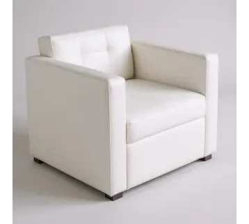 كنب جلد ملكي مفرد (صوفا مفردة) بتصميم مكعب - لون أبيض للإيجار | استأجر